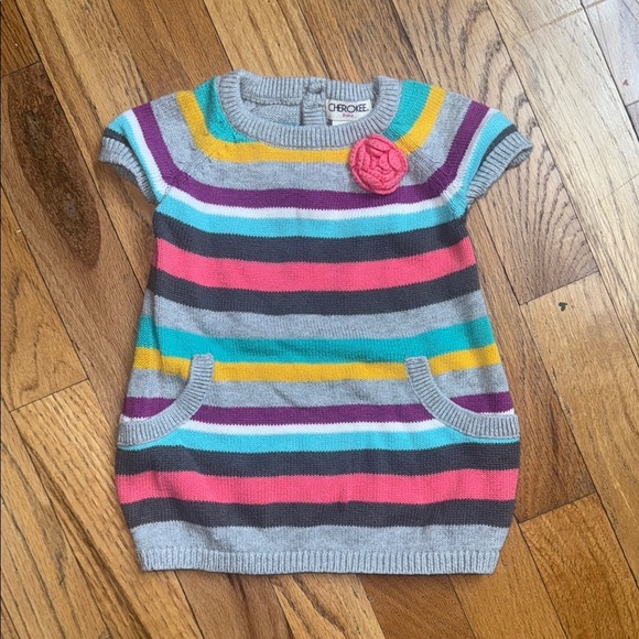 Baby Colorful Striped Knit Dress with Flower Accent Size 6m - Picture 1 of 1
